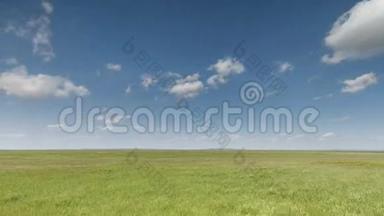 俄罗斯，时间流逝。 <strong>早春</strong>在唐的大草原上，云在冬小麦的田野上移动。