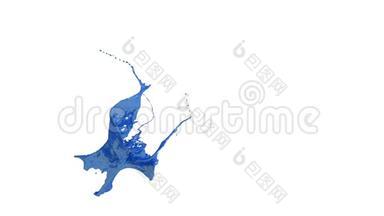 <strong>蓝色</strong>油漆飞溅在空气中拍摄的慢运动与阿尔法<strong>通道</strong>使用阿尔法面具卢玛哑光。 彩色液体飞舞