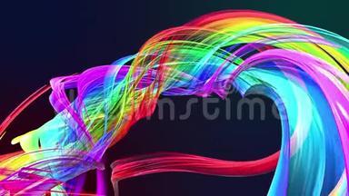 五颜六色的彩虹条纹在一个圆形的队形中扭曲，在一个圆圈中移动。 无缝<strong>创意背景</strong>，循环三维平滑