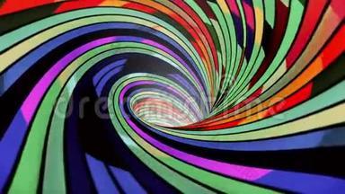 彩色螺旋虫洞漏斗隧道飞行无缝环动画背景，新品质，复古风格，酷，不错