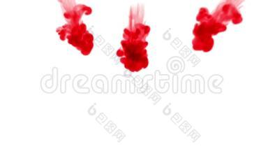 红色墨水在白色背景上注入水。 三维动画与卢马哑光作为阿尔法通道在缓慢运动。 使用墨水