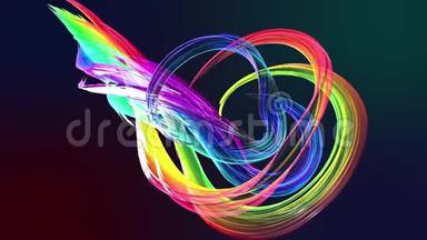 五颜六色的条纹在彩虹中形成圆形扭曲，在一个圆圈中移动。 无缝创意背景，循环3d