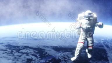 太空中的宇航员悬浮。 现实的4k动画。