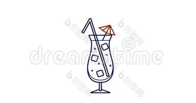 一套动画图标，各种酒精鸡尾酒杯，高球飓风闪闪发光的斯普里茨。 高分辨率视频横幅a