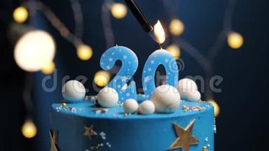 生日蛋糕数字20星天和月的概念，蓝色蜡烛是火的打火机，然后吹出来。 复制空间