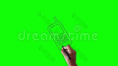 禁止移动智能手机图标禁止标志、手绘绿色屏幕