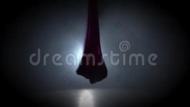 女子空中体操运动员在马戏团<strong>舞台</strong>上<strong>表演</strong>紫罗兰丝绸。 精彩的杂技<strong>表演</strong>