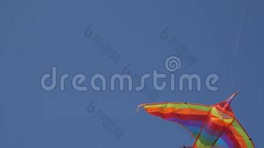 一只风筝在蓝天上<strong>高高飞</strong>翔的后景。 鸟`的视野