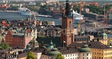 瑞典斯德哥尔摩。 丽达霍尔姆·基尔卡或丽达霍尔姆建筑的俯视图，瑞典君主的<strong>埋葬</strong>地