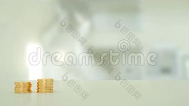 金币堆积成柱状图样式.. 白色背景。
