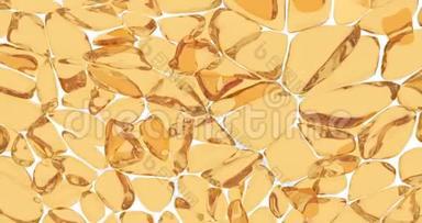 脂肪细胞被拉伸和压缩。 白色背景下金银<strong>油</strong>血清装饰的抽象特写
