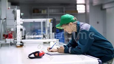 老年妇女、雇员、企业、工厂工人、填写服务日志、<strong>记录</strong>簿、工作工业