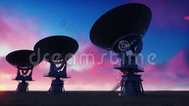 大型阵列射电望远镜.. <strong>日出</strong>时沙漠射电望远镜的<strong>延时</strong>。 循环现实动画。