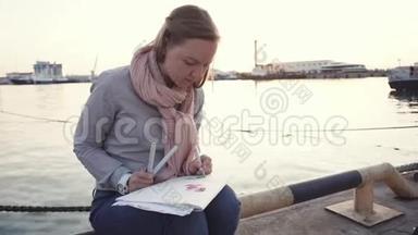 一个年轻的女人来到港口，是为了独自一人画画