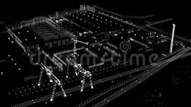 工业建筑。 转盘3D插画视频.