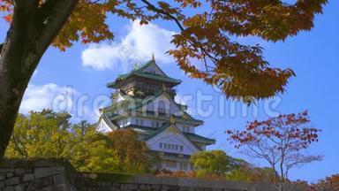 日本大阪大阪城堡园，秋季4k