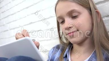 儿童桌上学习、学校课堂上女孩写作、学习作业